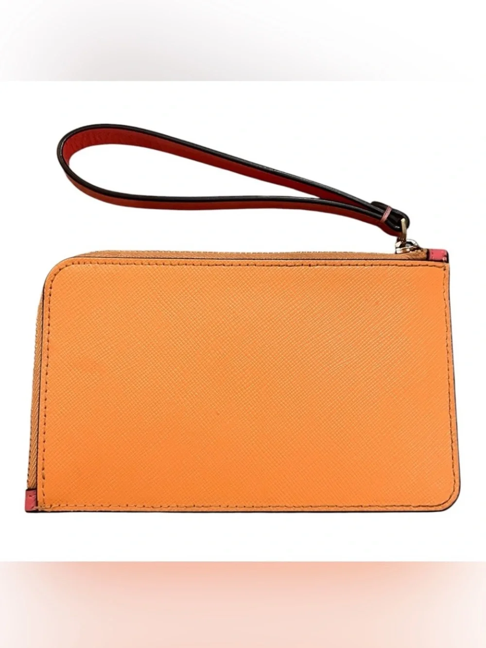 Kate Spade New York Saffiano Leather Zip Wristlet Two-Tone Coral & Orange EUC